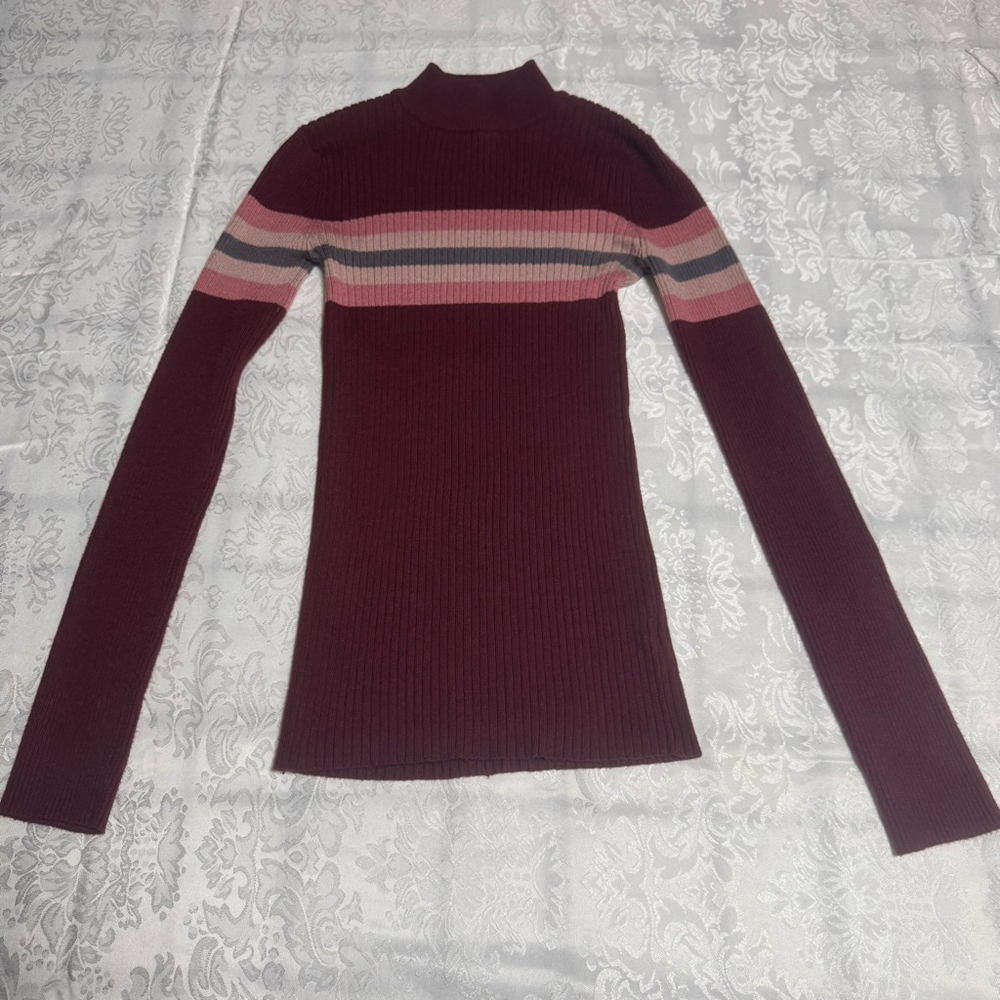 Women's ROSIE HARLOW Burgundy Ribbed Turtleneck Sweater M #99